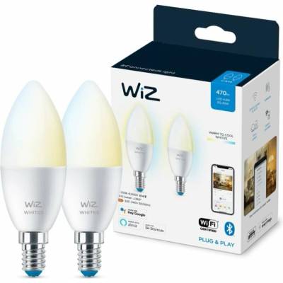 Philips Wiz Tunable white 8719514551336 LED žiarovka E14 C37 4,9W/470lm 2700-6500K sviečka 2-set