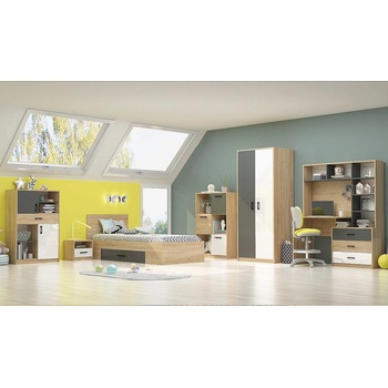 Голд - Аполо Детска стая Сидни дъб сонома / антрацит / бяло гланц