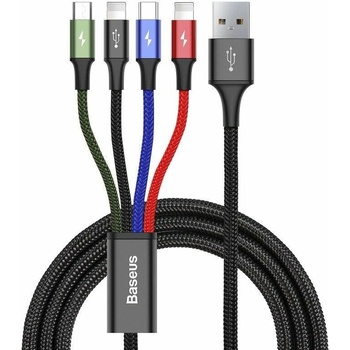 Image 1 of Baseus Кабел за зареждане Baseus Fast, 4 в 1, Micro USB, 2 x Lightning, Type-C, 1.2m, Черен - 40493