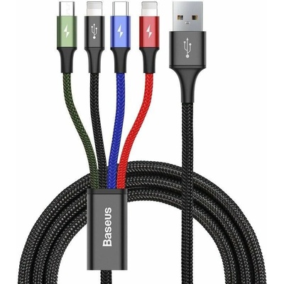 Baseus Кабел за зареждане Baseus Fast, 4 в 1, Micro USB, 2 x Lightning, Type-C, 1.2m, Черен - 40493