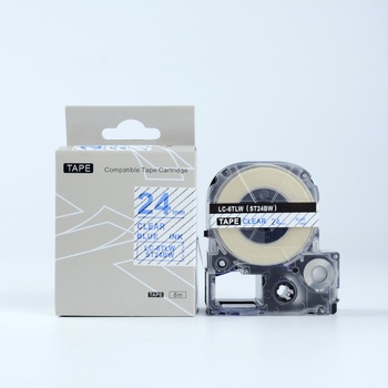 Compatible Epson LK-ST24BW, 24mm x 9m, син шрифт / прозрачен субстрат, съвместима лента (LKST24BW)