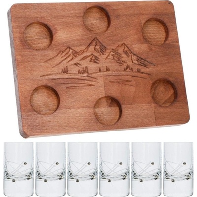 Celebration Drevený podnos s pohármi 30538 S. Crystals 1+ 6 x 30 ml