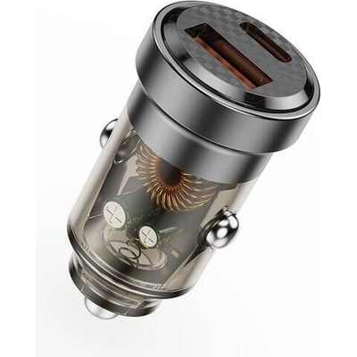Lemontti 45W автомобилно зарядно Fast Charge с 2x Type-C PD + USB-A QC 3.0, прозрачно/черно (LIAQCPD45WTN)