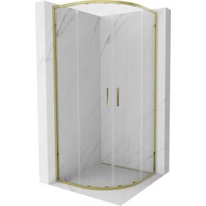 Mexen Exo-S Duo полукръгла плъзгаща се душ кабина 90 x 90 см, прозрачна, златна (8132-090-090-50-00)