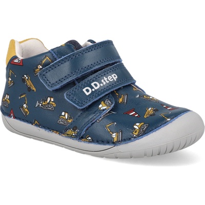 D.D. step kožené barefoot S070-52480B tmavomodré se stavebními stroji