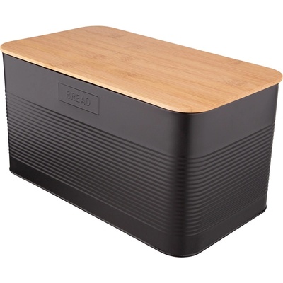 ADS Метална кутия за хляб с бамбуков капак ADS - 33.5 х 17 х 19 cm, черна (20401755)