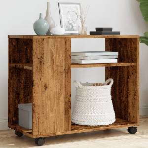 vidaXL Странична маса с колела старо дърво 70x35x60 см инженерно дърво (853153)