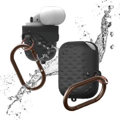 Airpods Waterproof Active Hang Case - водоустойчив силиконов калъф с карабинер за Apple Airpods (черен)