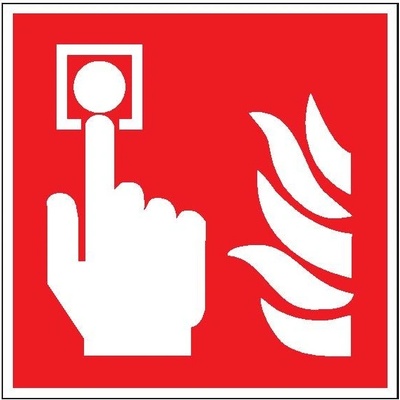Piktogram Tlačidlový hlásič požiaru podľa ISO 7010 - 150x150 mm, Nálepka na stenu