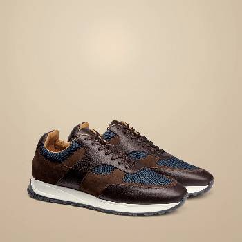 Charles Tyrwhitt Leather and Textile Sneakers - Dark Chocolate - 42