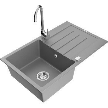 Mexen Bruno гранитна мивка с 1 корито с отцедник и кухненски смесител Telma, сив - 6513-71-670200-00 (6513-71-670200-00)