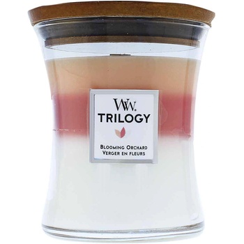WoodWick Trilogy Blooming Orchard ароматна свещ с дървен фитил 275 гр