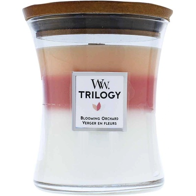 WoodWick Trilogy Blooming Orchard ароматна свещ с дървен фитил 275 гр