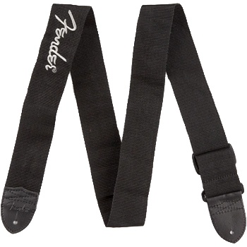 Image 1 of Fender Black Poly Strap 2" Grey Fender logo