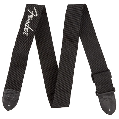 Fender Black Poly Strap 2" Grey Fender logo