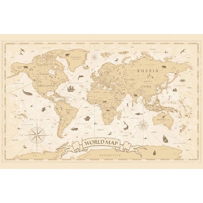 Dimex MS-5-1552 Vliesová fototapeta Vintage Cartoon Map rozměry 375 x 250 cm