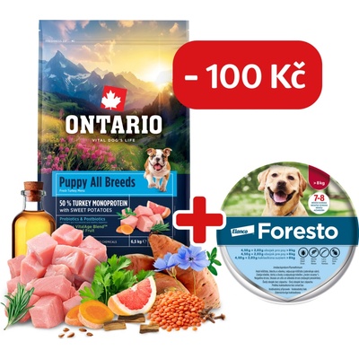 Ontario Puppy & Junior All Breeds Monoprotein Turkey & Sweet Potatoes 6,5 kg