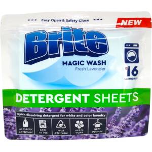  BRITE перилен препарат ленти, Magic wash, 16 пранета, Fresh Lavender, Универсално пране