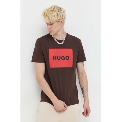 Hugo Памучна тениска hugo в кафяво с принт 50467952 (50467952)
