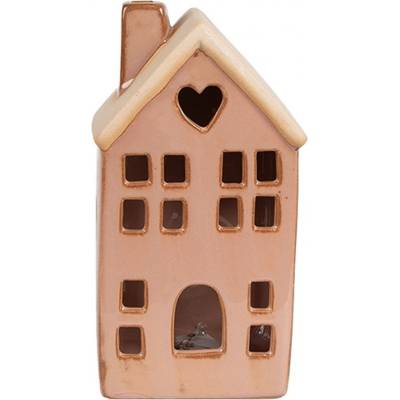 Hnědý porcelánový svítící domek 8*6*15 cm Clayre & Eef