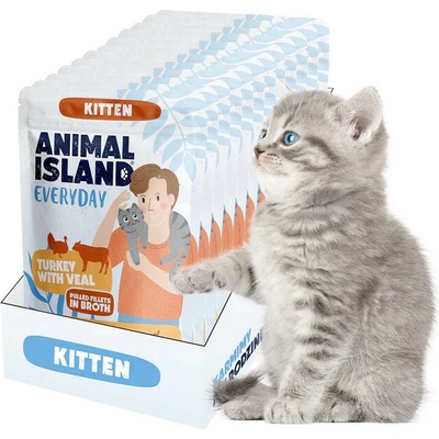 ANIMAL ISLAND Everyday Kitten Turkey with veal in broth 12x85 g