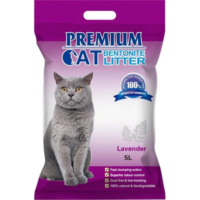 Premium Cat Премиум котешка тоалетна с бентонит - Лавандула за котки 5l
