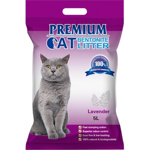 Premium Cat Премиум котешка тоалетна с бентонит - Лавандула за котки 5l