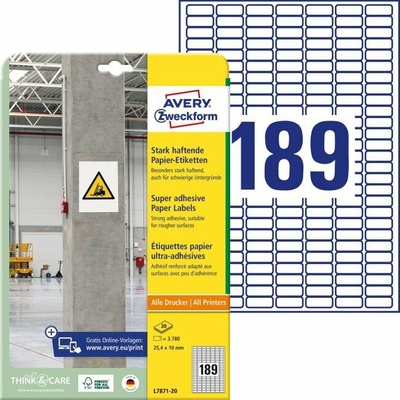 avery zweckform Etikety univerzálne 25,4x10mm Avery A4, silne lepivé 20 hárkov