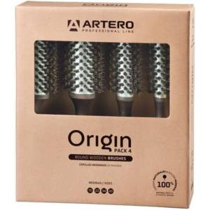 Artero Комплект професионални четки за коса Artero - Origin, естествен косъм, 15 mm, 22 mm, 34 mm и 43 mm (K614)
