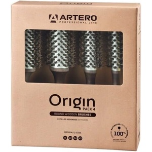 Artero Комплект професионални четки за коса Artero - Origin, естествен косъм, 15 mm, 22 mm, 34 mm и 43 mm (K614)