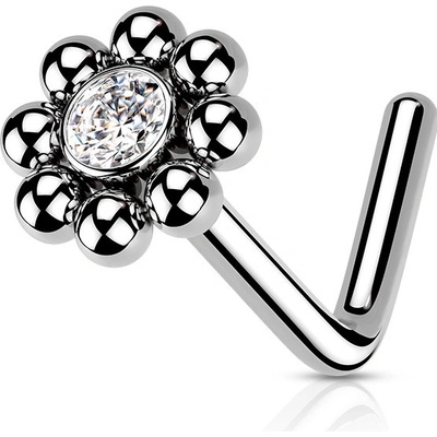 Šperky4U zahnutý piercing do nosu kytička N0163-ST