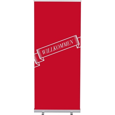 Jansen Display Set Roll-baneru Budget s vytištěným motivem, Přivítání, červený, německy, 870 x 2080 mm