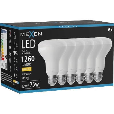 Mexen Nova 6x LED крушка E27, R80, 12W, Топла - 3000K, 1260 lm - L105-E27-1230-01x06 (L105-E27-1230-01x06)