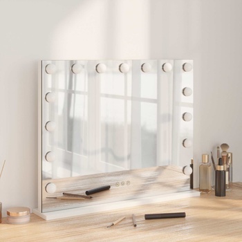 vidaXL LED огледало за гримиране Бял 58 x 10 x 47 см Стъкло и стомана (42020527)