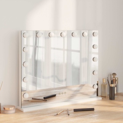 vidaXL LED огледало за гримиране Бял 58 x 10 x 47 см Стъкло и стомана (42020527)