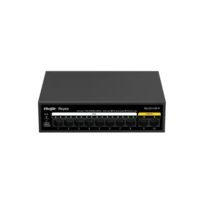 Ruijie Комутатор Ruijie RG-ES110F-P, 8x10/100M, 2xGbE, PoE/PoE+, неуправляем, настолен (RG-ES110F-P)