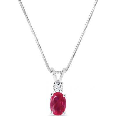 KLENOTA Prívesok z bieleho 14 kt zlata s rubínom a diamantom N0360702