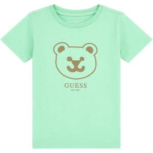 GUESS Тениска за мини момче с къс ръкав в зелен цвят и сладко мече Guess