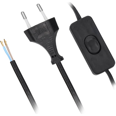 Solight flexo šnúra, 2m, 2 x 0,75mm2, čierna, plochá, vypínač, PF51