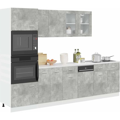 vidaXL Комплект кухненски шкафове, 7 части, Lyon, бетонно сив, инженерно дърво (3324856)