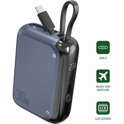 Външна батерия с вграден USB-C кабел и USB-C изход с технология за бързо зареждане - 4smarts Power Bank Pocket 10000 mAh 30W (син) (540698)