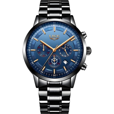 LIGE Часовник lige st-4055 - Черен / Син kp4055 (st-4055)