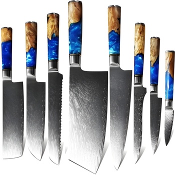 HARAHU Комплект дамаски ножове - 8бр / Синя kp20164 (20164)