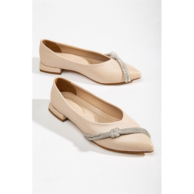Moda Trend Дамски балерини с декоративни камъчета - Бежови #367220 (367220_Бежов)