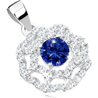 Šperky Eshop Přívěsek ze stříbra slunce kulatý tmavě modrý zirkon dvojitý čirý lem SP32.30