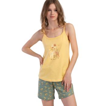 Image 1 of Дамска лятна пижама в жълто и зелено с жирафи
