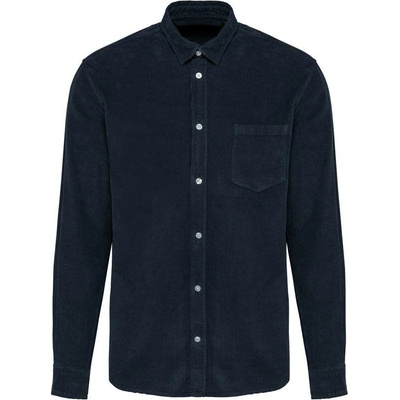 Kariban menčestrová košeľa s dlhým rukávom K599 modrá washed dark navy