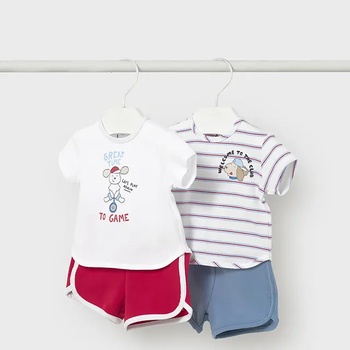 Mayoral Комплект 2 тениски и 2 къси панталона Червено и синьо за новородено момче Mayoral