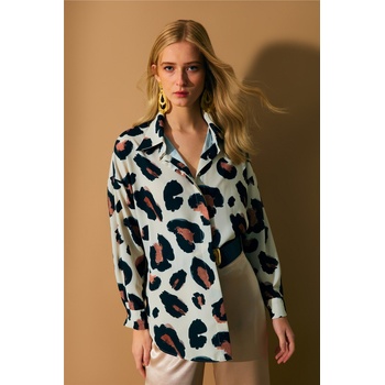 Base Дамска широка риза с десен - Бежово-Кафява #367659 (367659_Кафяво)