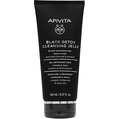 APIVITA Black Detox Cleansing Jelly почистващ гел с активен въглен за лице и очи 150 мл